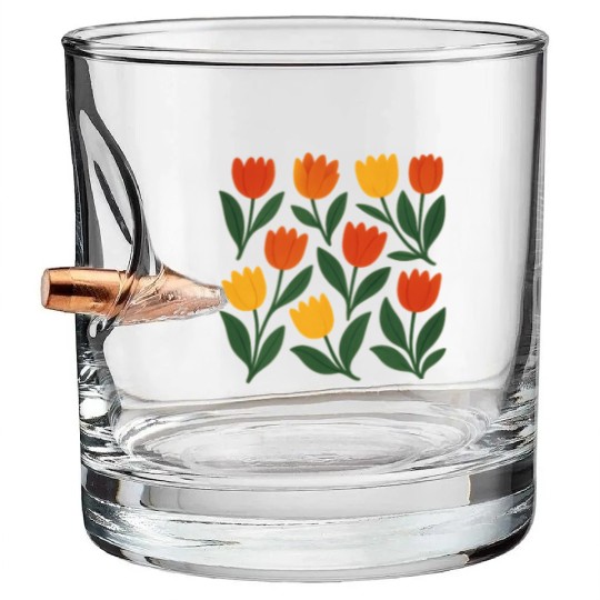 Bright Tulip Garden Pattern Bullet Whiskey Glasses