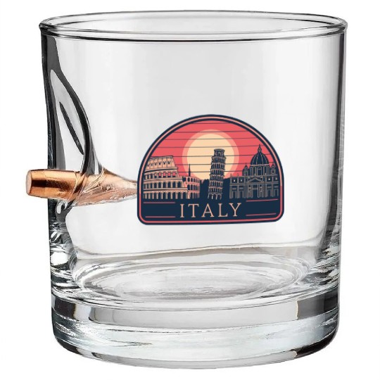 Iconic Italy Landmarks at Sunset Bullet Whiskey Glasses