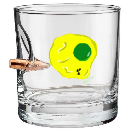 Yellow and green fried egg and flies Bullet Whiskey Glasses