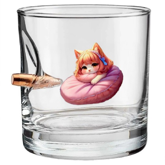 Neko Snoozing Under Sakura Bullet Whiskey Glasses