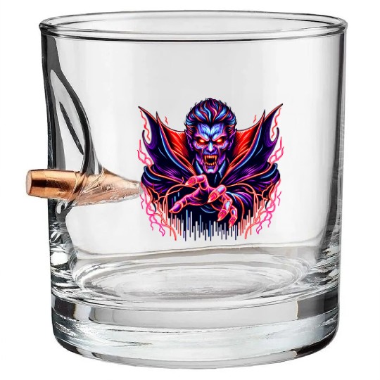 Neon Vampire Lord – Retro Horror Glow Bullet Whiskey Glasses