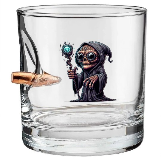 Cosmic Skull Wizard – Creepy Arcane Sorcerer Bullet Whiskey Glasses