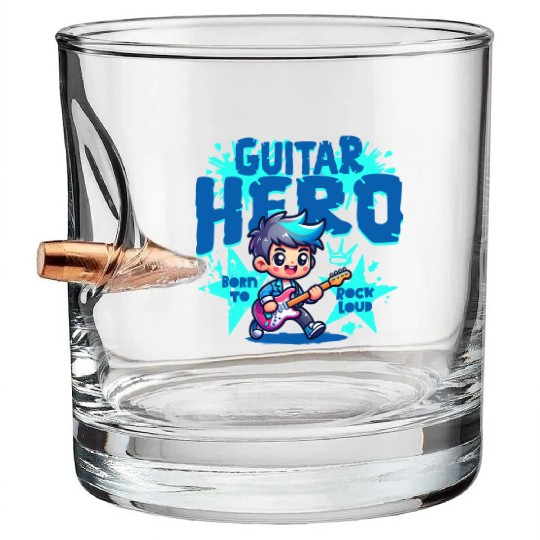 Guitar Hero Kid – Cute Rock Star Cartoon Bullet Whiskey Glasses | Bor