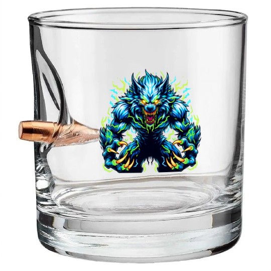 Neon Alpha Howler – Electric Werewolf Rage Bullet Whiskey Glasses