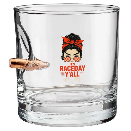 Retro Race Day Vibes for Women with Sunglasses Bullet Whiskey Glasses