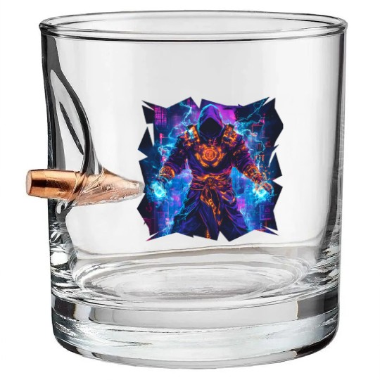 Bright Magician With Energy Aura In Neon Colors Bullet Whiskey Glasses