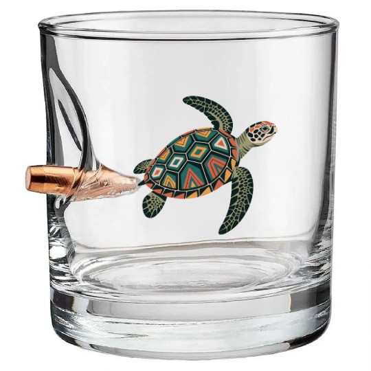 Sea Turtle Geometric Pattern Shell Bullet Whiskey Glasses
