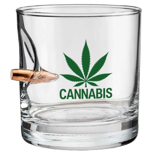 Cannabis Hemp Leaf Statement Green Look Bullet Whiskey Glasses