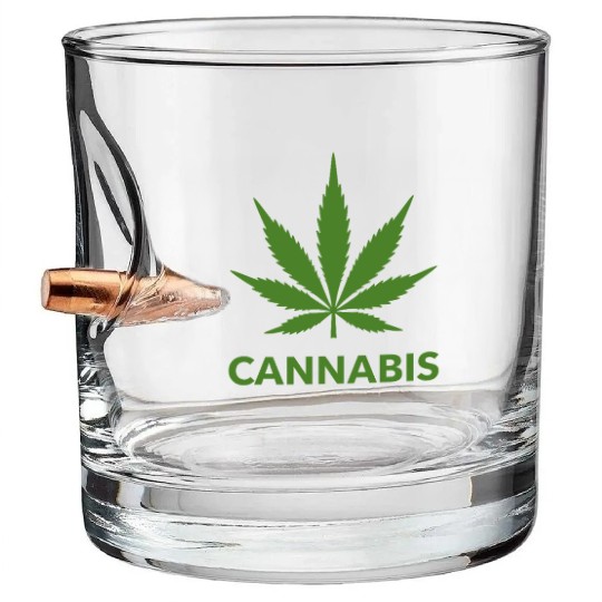 Cannabis Hemp Leaf Statement Green Look Bullet Whiskey Glasses