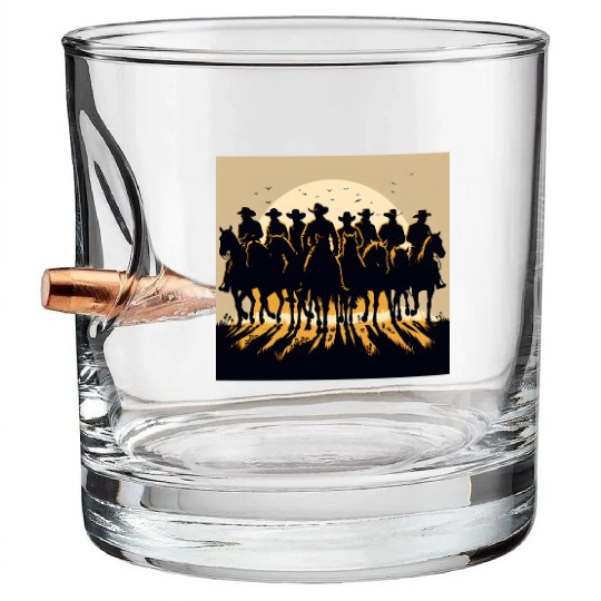 Western Sunset Cowboy Scene Bullet Whiskey Glasses