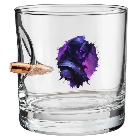 Dark Elf Warrior with Glowing Purple Eyes Bullet Whiskey Glasses