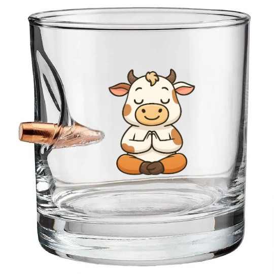 Cute cow bull yoga meditation relax chibi Bullet Whiskey Glasses