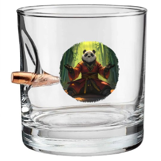 Meditating Panda In Bamboo Forest With Zen Energy Bullet Whiskey Glasses