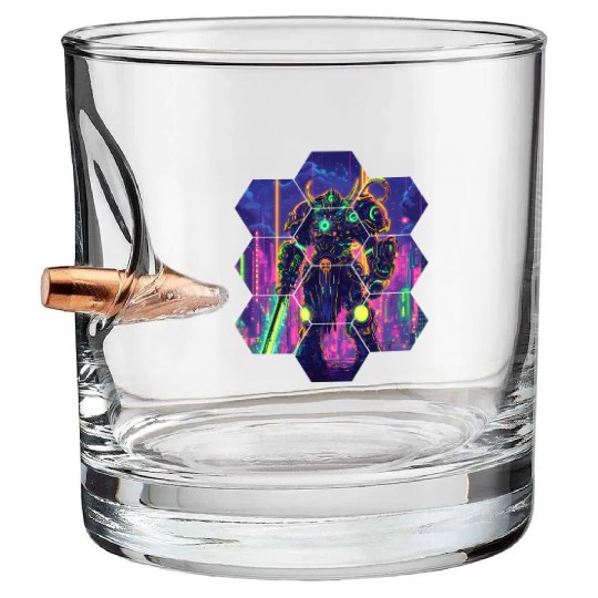 Bright Sci Fi Warrior In Neon Colors Bullet Whiskey Glasses