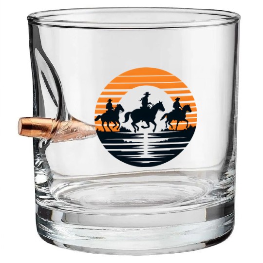 Equestrian Sunset Silhouette Bullet Whiskey Glasses