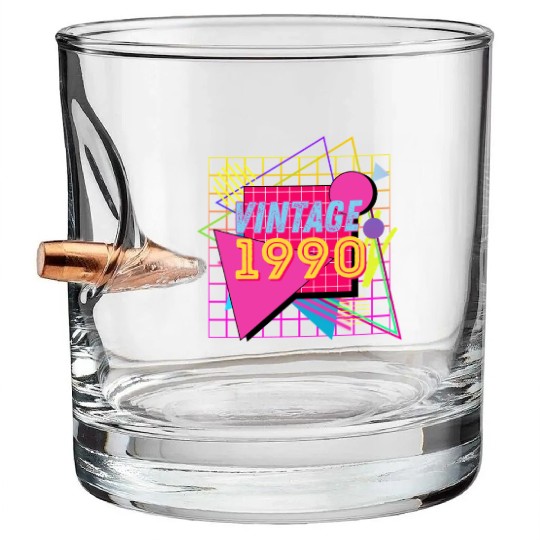 1990 Birthday Gift Retro Neon 90s Style Bullet Whiskey Glasses