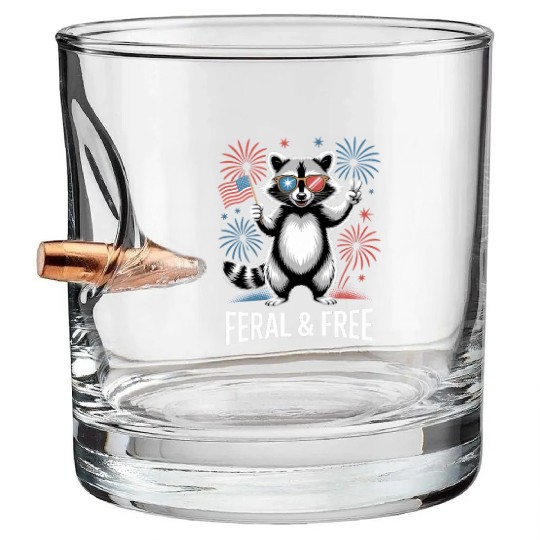 Feral And Free Patriotic Raccoon Bullet Whiskey Glasses