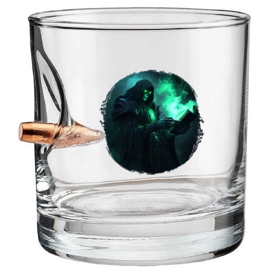 Green Shadow Mage with Burning Spell Book Bullet Whiskey Glasses