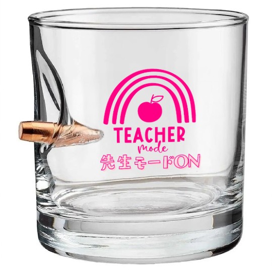 Teacher Mode Boho Apple Pink Bullet Whiskey Glasses