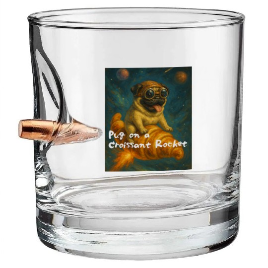 Pug on a Croissant Rocket Bullet Whiskey Glasses
