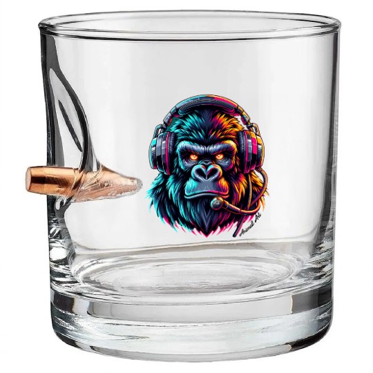 Animal Art Gorilla with Headphone Bullet Whiskey Glasses