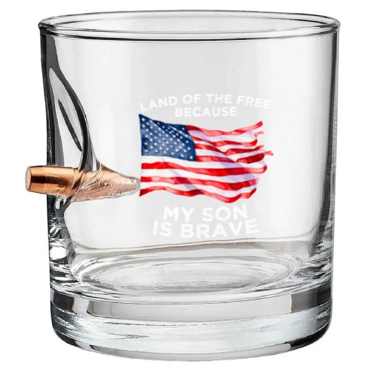 Land of the free because my son is brave USA Bullet Whiskey Glasses