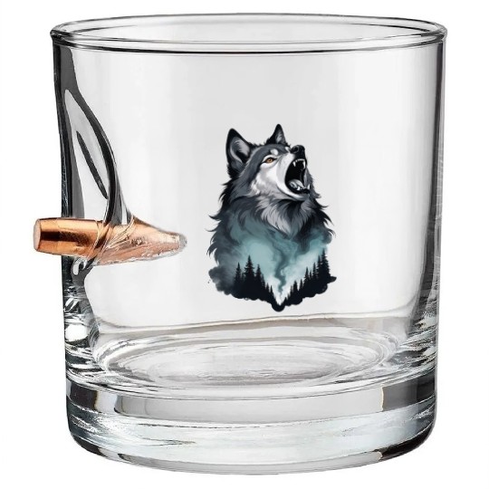 Howling Wolf Under the Northern Sky Bullet Whiskey Glasses