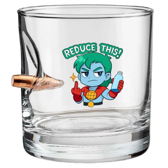 Chibi Style Captain Planet Reduce This!Design Bullet Whiskey Glasses