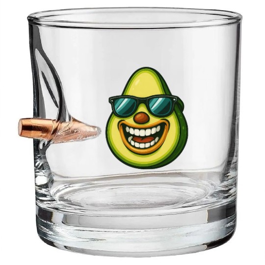 Cool avocado with sunglasses summer veggie fun Bullet Whiskey Glasses