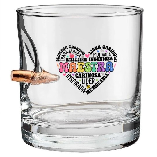 Teacher Maestra Spanish Teacher Heart Bullet Whiskey Glasses