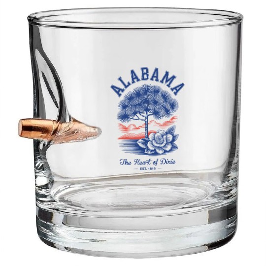 Albm State Outline – License Plate Art Bullet Whiskey Glasses