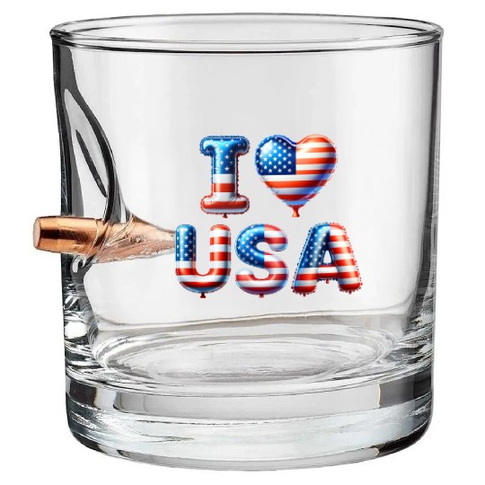 I Love USA - Happy Balloon Version Bullet Whiskey Glasses