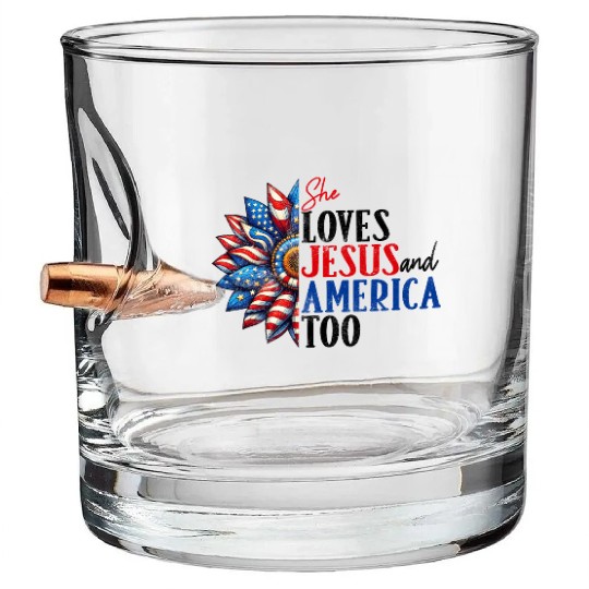 She Loves Jesus and America Too 4th of July Bullet Whiskey Glasses