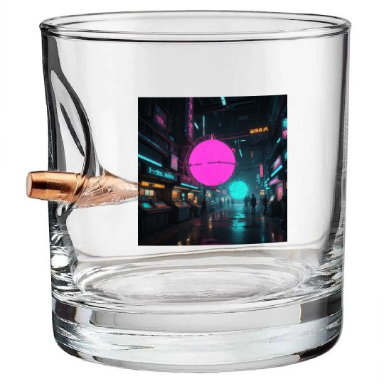 Neon Dreams: Cyberpunk City Nights Bullet Whiskey Glasses