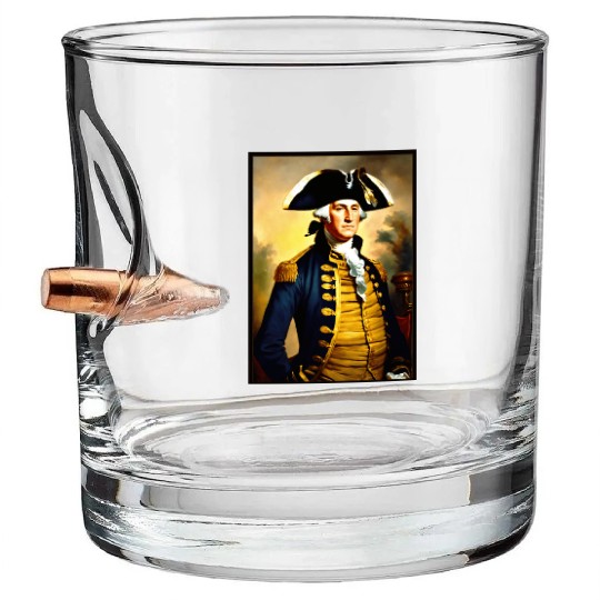 George Washington in revolutionary bttlefield a Bullet Whiskey Glasses