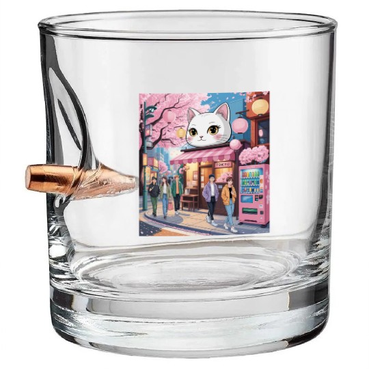 Tokyo Sakura Stroll – Cute Girl Under Cherry Bloss Bullet Whiskey Glasses