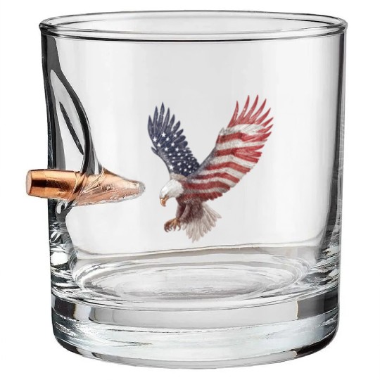 Bald Eagle with the American Flag Forming Wings Bullet Whiskey Glasses