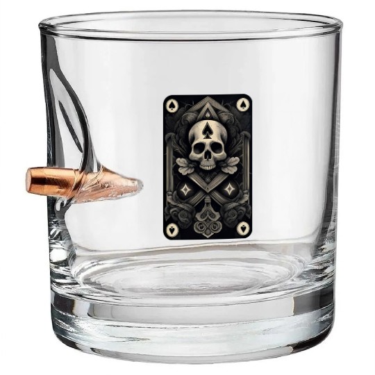 Ace of Spades Skull Design • Gothic Card Art Bullet Whiskey Glasses