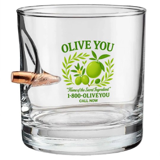 Olive You Cute Vintage Pun Graphic Bullet Whiskey Glasses