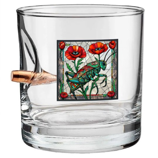 Grasshopper cricket stained glass poppy flower Bullet Whiskey Glasses