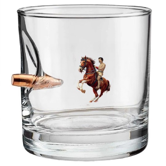 Wild West Glory – Vintage Mustached Cowboy on Rear Bullet Whiskey Glasses