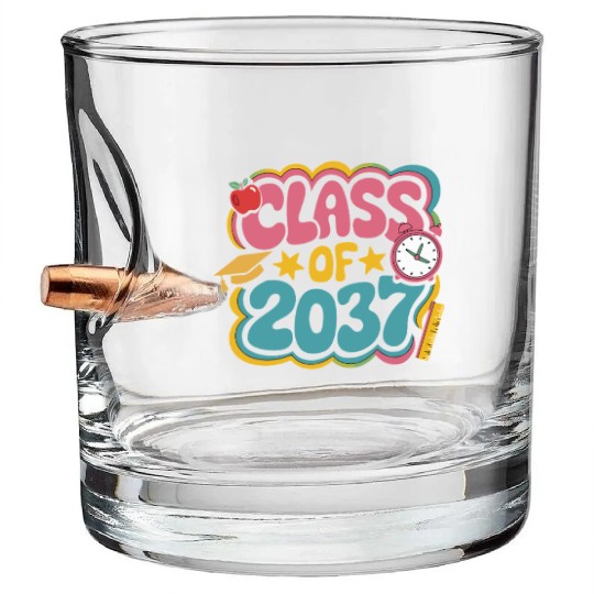 Class of 2037 Grow With Me, groovy back to school Bullet Whiskey Glasses