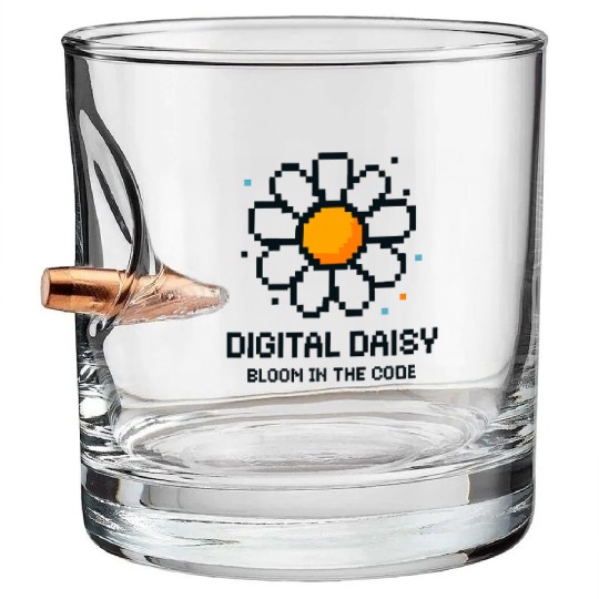 Digital Daisy Pixel Art Bullet Whiskey Glasses