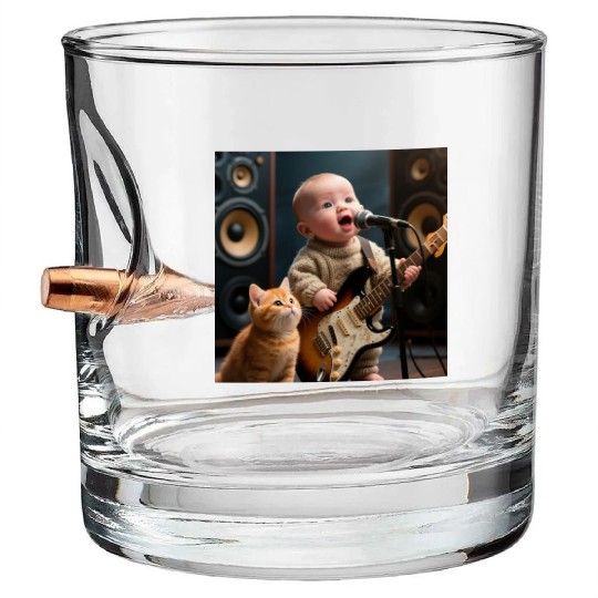 "Love Mommy" – Adorable Baby with Guitar & Cat Des Bullet Whiskey Glasses