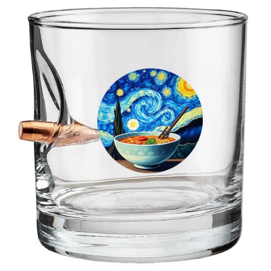 Van Gogh's Starry Night ramen noodle Bowl japanese Bullet Whiskey Glasses