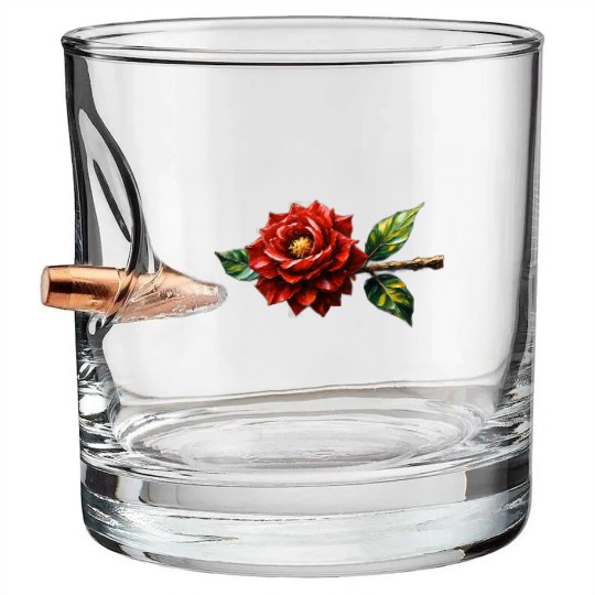 Crimson Rose Bloom – Botanical Clipart Bullet Whiskey Glasses