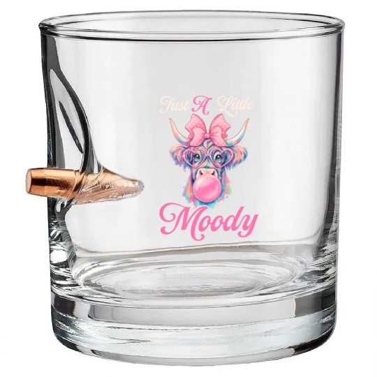 Highland Cow Just A Little Moody Funny Farm Farmer Bullet Whiskey Glasses