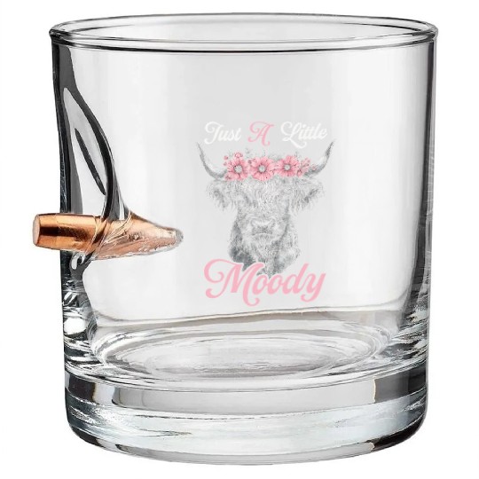 Highland Cow Just A Little Moody Funny Farm Farmer Bullet Whiskey Glasses