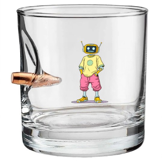 Retro Bot in Streetwear Bullet Whiskey Glasses