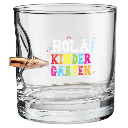 Hola Kindergarten Spanish Teacher Back to School Bullet Whiskey Glasses